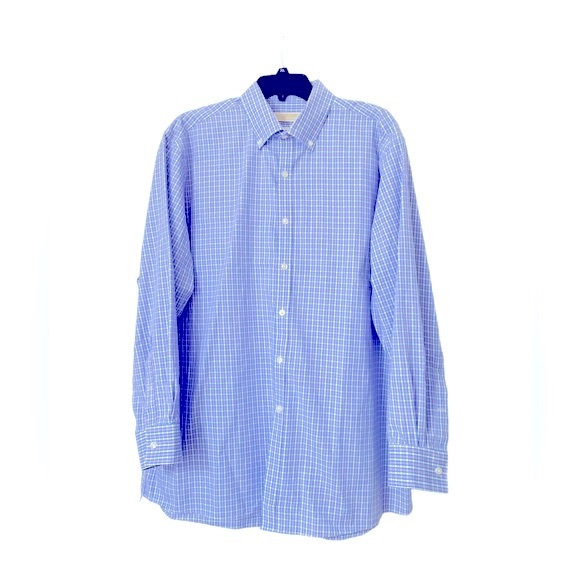 Michael Kors Men's Size 17.5 Plaid No Iron 100% Cotton Button Down Shirt - Picture 5 of 10